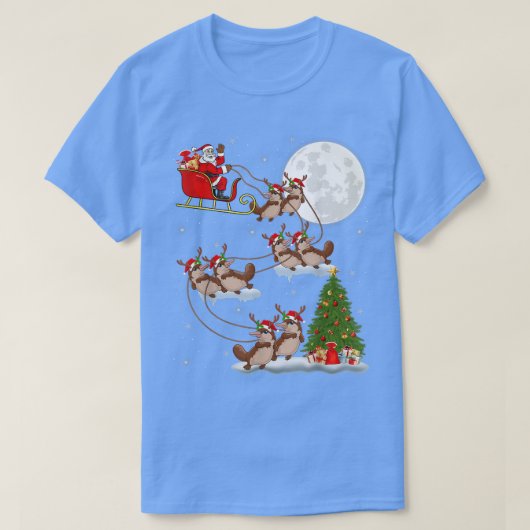 クリスマスおもしろい照明ツリーサンタライディングプラティプスチャール Tシャツ (デザイン正面)