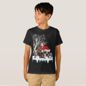 クリスマスおもしろい照明ツリーサンタライディングラクーンチョリ Tシャツ (正面フル)