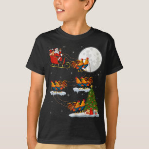 クリスマスおもしろい照明ツリーサンタライディングルースターバード Tシャツ