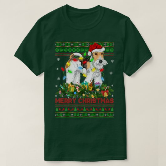 クリスマスおもしろい照明ツリーサンタ醜いフォーテリアChr Tシャツ (デザイン正面)