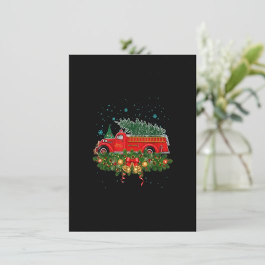 クリスマスおもしろい照明ツリーサンタ醜い消防車Chr 招待状 (スタンド正面)