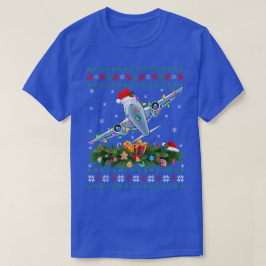 クリスマスおもしろい照明ツリーサンタ醜い飛行機クリス Tシャツ (デザイン正面)