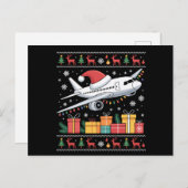 クリスマスおもしろい照明ツリーサンタ醜い飛行機 シーズンポストカード (正面/裏面)