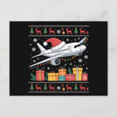 クリスマスおもしろい照明ツリーサンタ醜い飛行機 シーズンポストカード (正面)