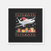 クリスマスおもしろい照明ツリーサンタ醜い飛行機 スタンダードカクテルナプキン (正面)