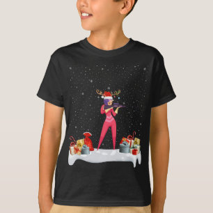 クリスマスおもしろい照明トインデアサンタハットバイアスロンCh Tシャツ