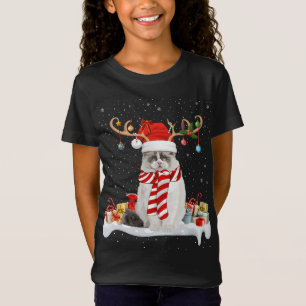 クリスマスおもしろい照明トナディアサンタハトラグドールネコ Tシャツ