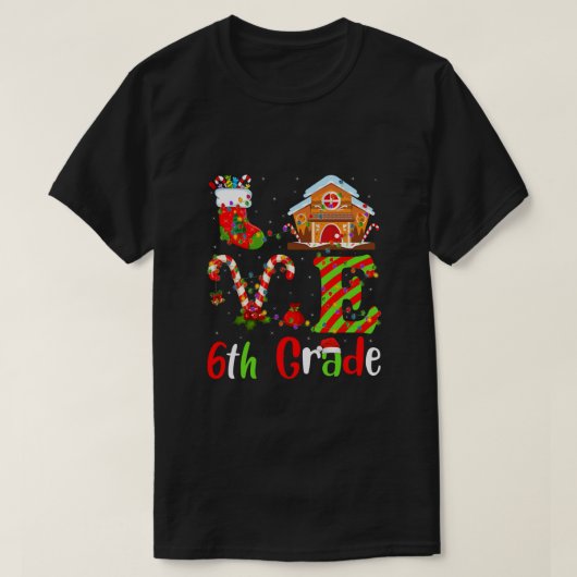 クリスマスおもしろい照明ラブ6年生先生クリスム Tシャツ (デザイン正面)