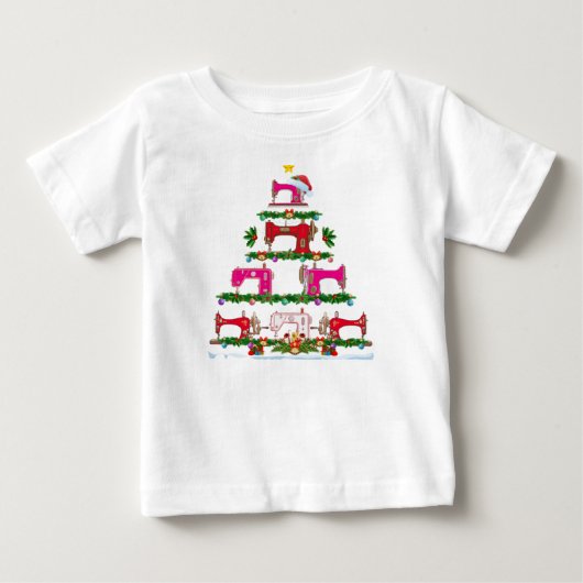 クリスマスおもしろい照明裁縫機械クリスマスツリー ベビーTシャツ (正面)
