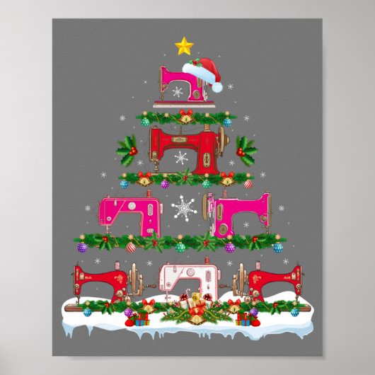 クリスマスおもしろい照明裁縫機械クリスマスツリー ポスター (正面)