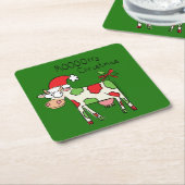 クリスマスおもしろい牛の漫画の子供 スクエアペーパーコースター (アングル)