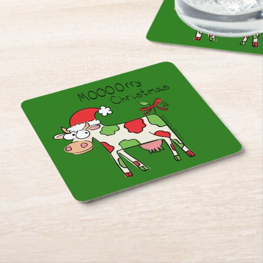 クリスマスおもしろい牛の漫画の子供 スクエアペーパーコースター (アングル)