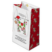クリスマスおもしろい牛の漫画の子供 スモールペーパーバッグ (裏面アングル)