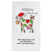 クリスマスおもしろい牛の漫画の子供 スモールペーパーバッグ (正面)