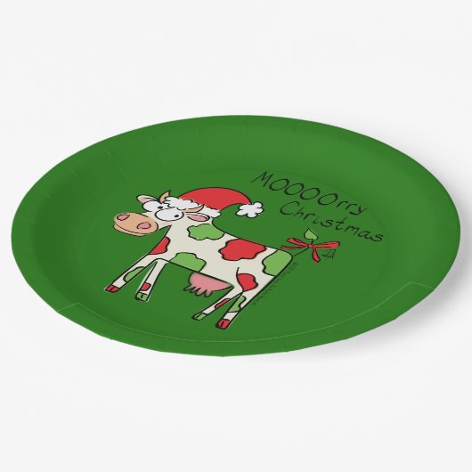 クリスマスおもしろい牛の漫画の子供 ペーパープレート (アングル)