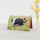 クリスマスおもしろい牛を歌う カード (黄色い花)