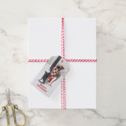 クリスマスおもしろい犬がポールをなめる ギフトタグ (より糸付き)