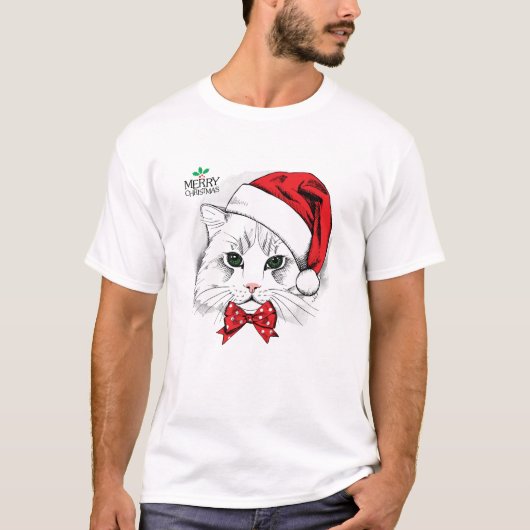 クリスマスおもしろい猫好き Tシャツ (正面)