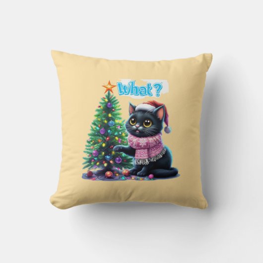 クリスマスおもしろい猫What with Tree Sticker クッション (正面)