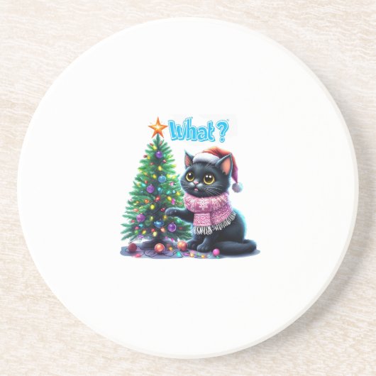 クリスマスおもしろい猫What with Tree Sticker コースター (正面)