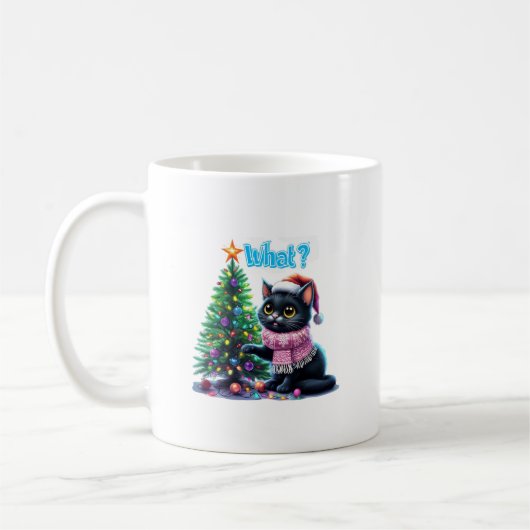 クリスマスおもしろい猫What with Tree Sticker コーヒーマグカップ (左)