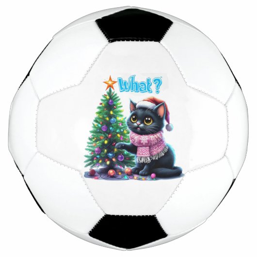 クリスマスおもしろい猫What with Tree Sticker サッカーボール (正面)