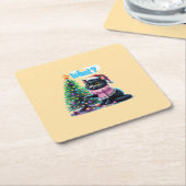 クリスマスおもしろい猫What with Tree Sticker スクエアペーパーコースター (アングル)