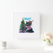 クリスマスおもしろい猫What with Tree Sticker スクエア壁時計 (ホーム)