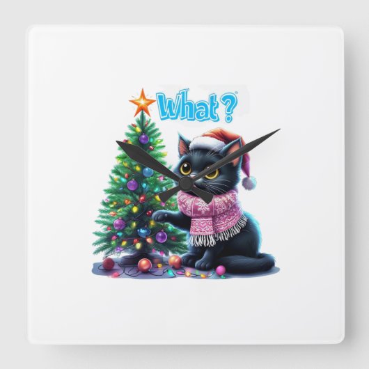 クリスマスおもしろい猫What with Tree Sticker スクエア壁時計 (正面)