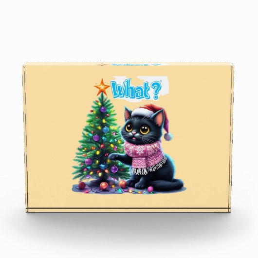 クリスマスおもしろい猫What with Tree Sticker フォトブロック (正面)