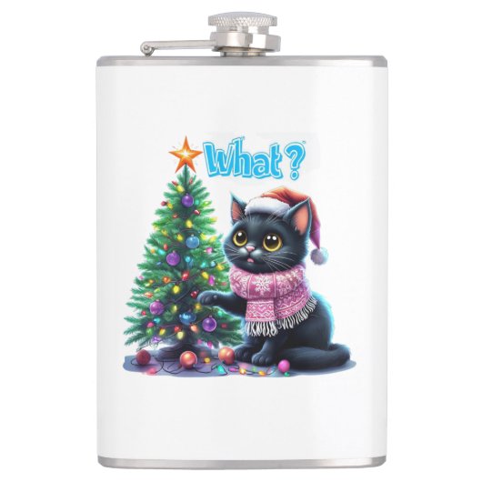 クリスマスおもしろい猫What with Tree Sticker フラスク (正面)