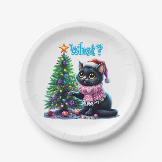 クリスマスおもしろい猫What with Tree Sticker ペーパープレート (正面)