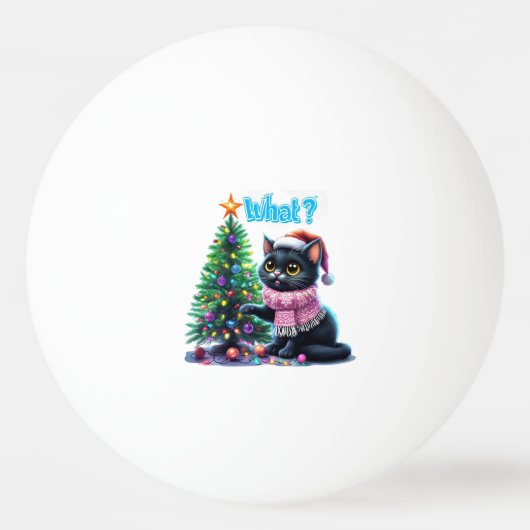 クリスマスおもしろい猫What with Tree Sticker 卓球ボール (正面)