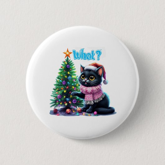 クリスマスおもしろい猫What with Tree Sticker 缶バッジ (正面)