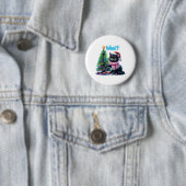 クリスマスおもしろい猫What with Tree Sticker 缶バッジ (インサイチュ)