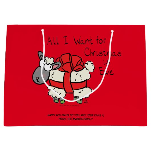 クリスマスおもしろい羊の漫画 ラージペーパーバッグ (正面)
