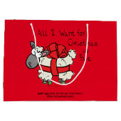 クリスマスおもしろい羊の漫画 ラージペーパーバッグ (裏面)