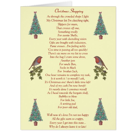 クリスマスおもしろい詩ロビンとクリスマスツリーのビッグカード (正面)