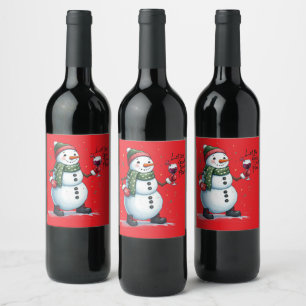 クリスマスおもしろい雪だるまの楽しい時の飲み転が物 ワインラベル