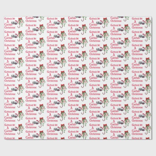 クリスマスおもしろい魚釣り♫♥ナマズのクリスマス金ゴールド ラッピングペーパー (フラット)