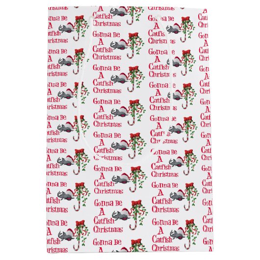 クリスマスおもしろい魚釣り♫♥ナマズのクリスマス ミディアムペーパーバッグ (正面)