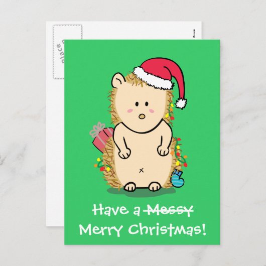 クリスマスおもしろい・ヘッジホッグの挨拶 シーズンポストカード (正面/裏面)