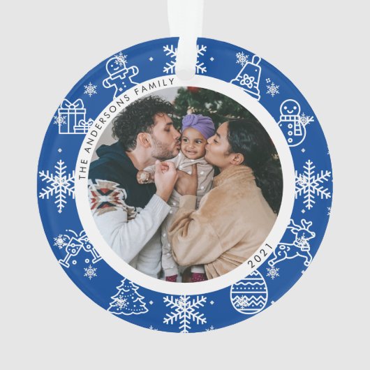 クリスマスおもしろい |両面の名前と年の写真入り オーナメント (裏面)