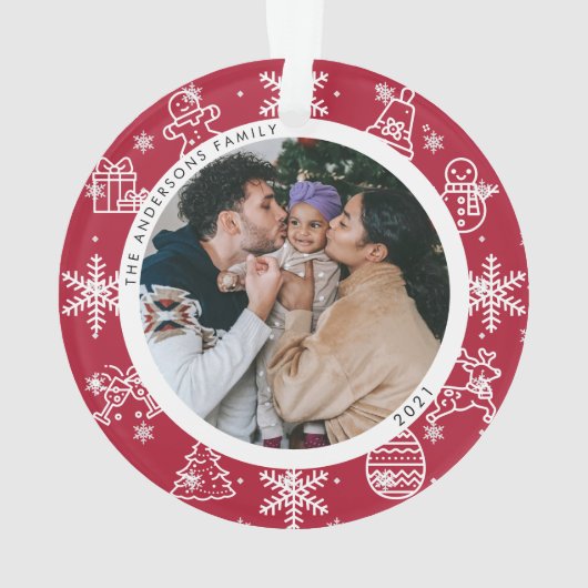 クリスマスおもしろい |両面の名前と年の写真 オーナメント (裏面)