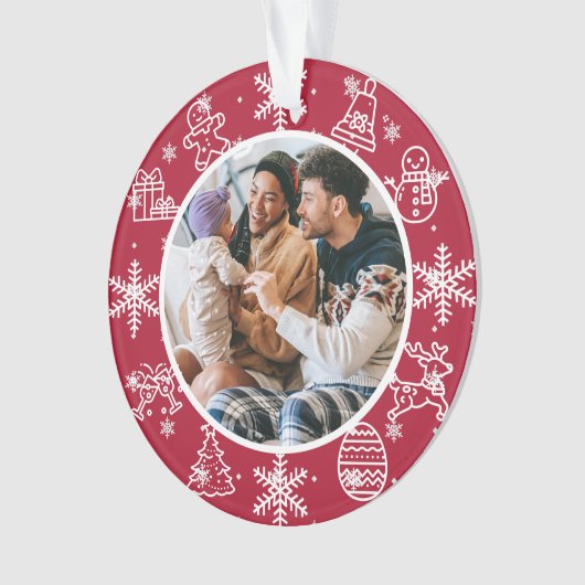 クリスマスおもしろい |両面の名前と年の写真 オーナメント (正面)