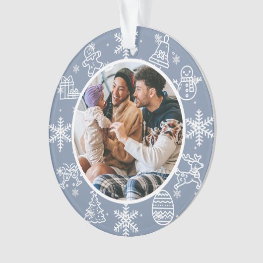 クリスマスおもしろい |両面の名前と年の写真 オーナメント (正面)