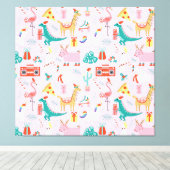 クリスマスおもしろい:動物のシームレスなパターン。 キャンバスプリント (インサイチュ (ウッドフロア))