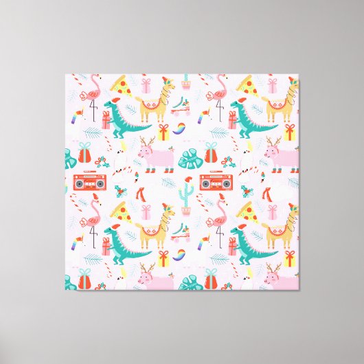 クリスマスおもしろい:動物のシームレスなパターン。 キャンバスプリント (正面)