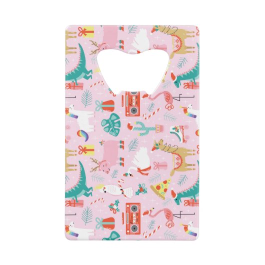 クリスマスおもしろい：動物のシームレスなパターン。 クレジットカード栓抜き (正面)