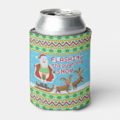クリスマスおもしろい | Santa Clausが雪で点滅 缶クーラー (缶正面)